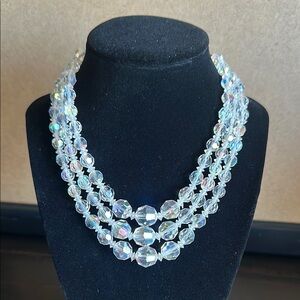 Vintage Multi-Strand Necklace with Iridescent Beads